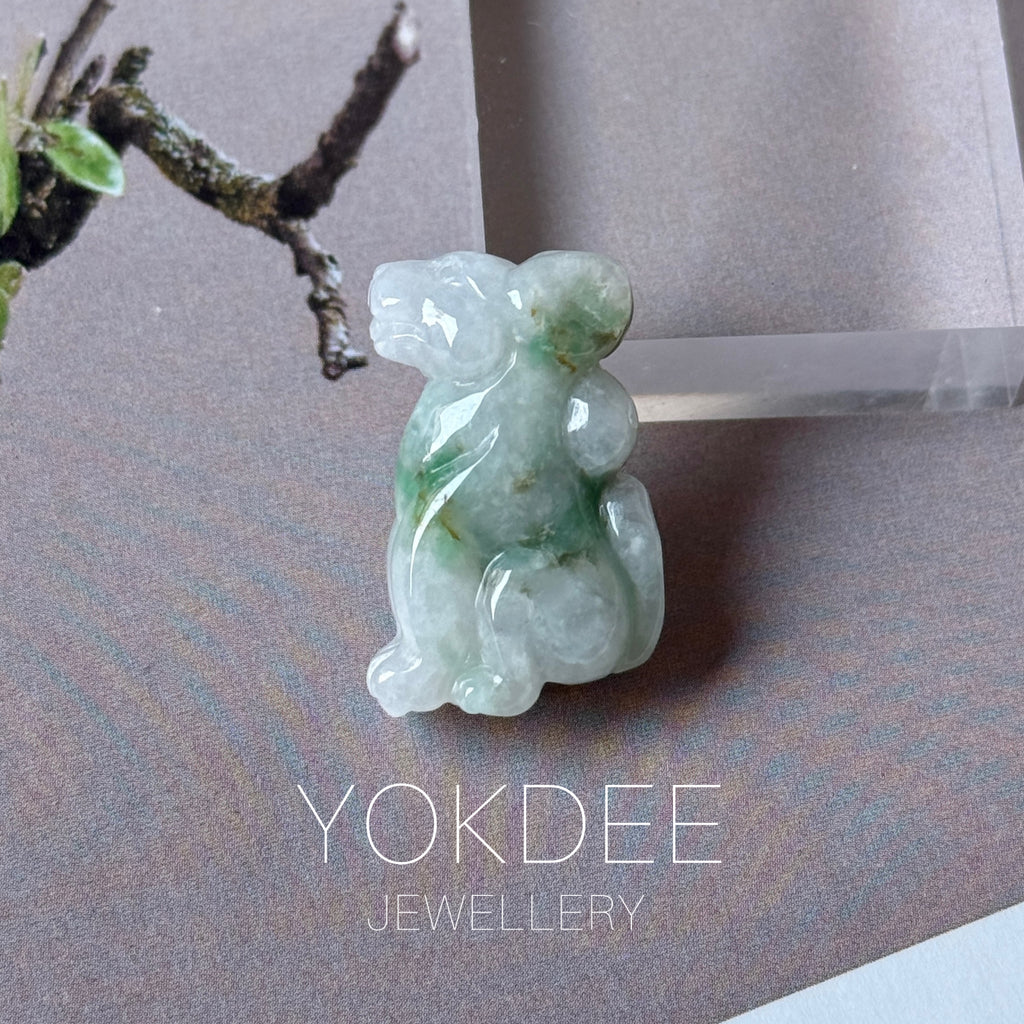 A-Grade White Green Jadeite Dog Pendant No. 172934