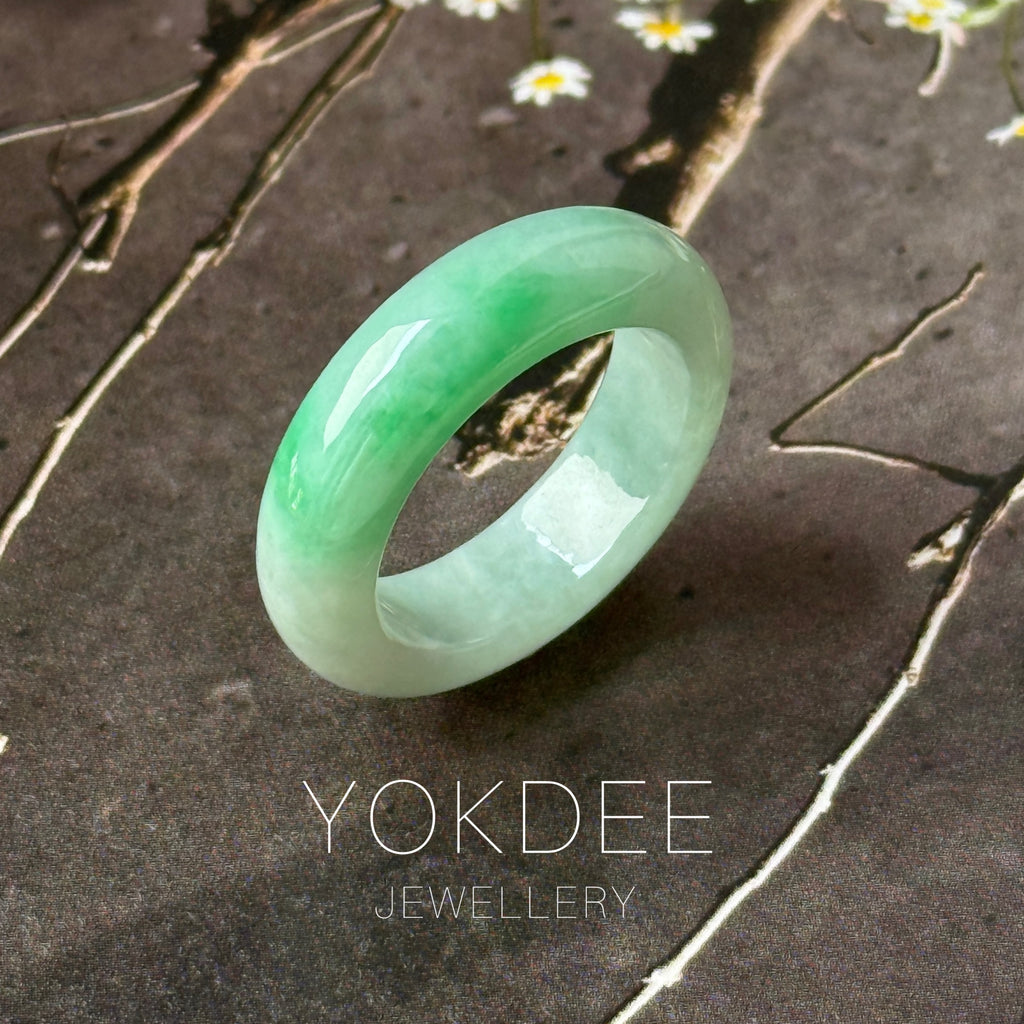 16.9mm A-Grade Natural Moss On Snow Jadeite Ring Band No. 162564