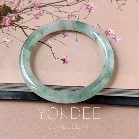 53.6mm A-Grade Natural Floral Jadeite Traditional Round Bangle No. 152168
