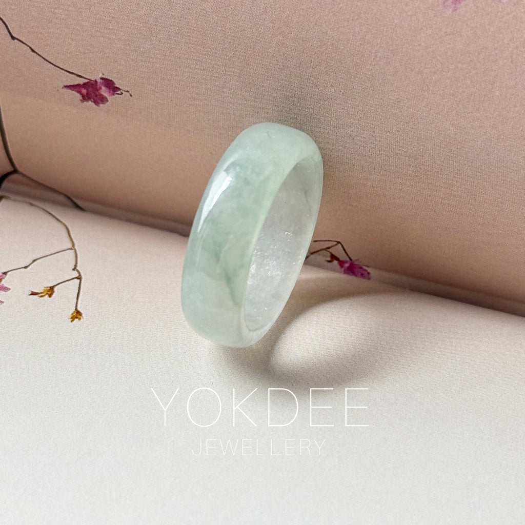 17mm Icy A-Grade Natural Light Green Jadeite Abacus Ring Band No.162548