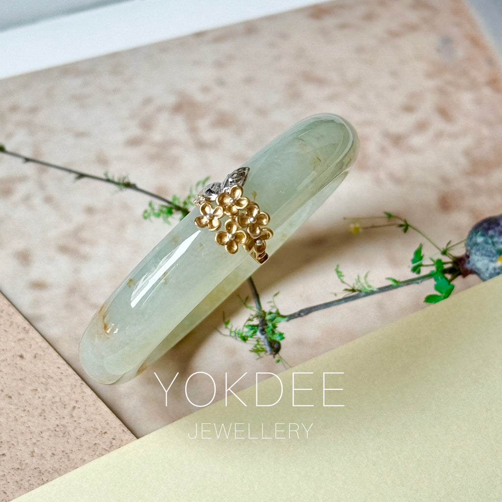49.1mm A-Grade Natural Osmanthus Floral Jadeite Modern Oval Bangle with Osmanthus Embellishment No.152204