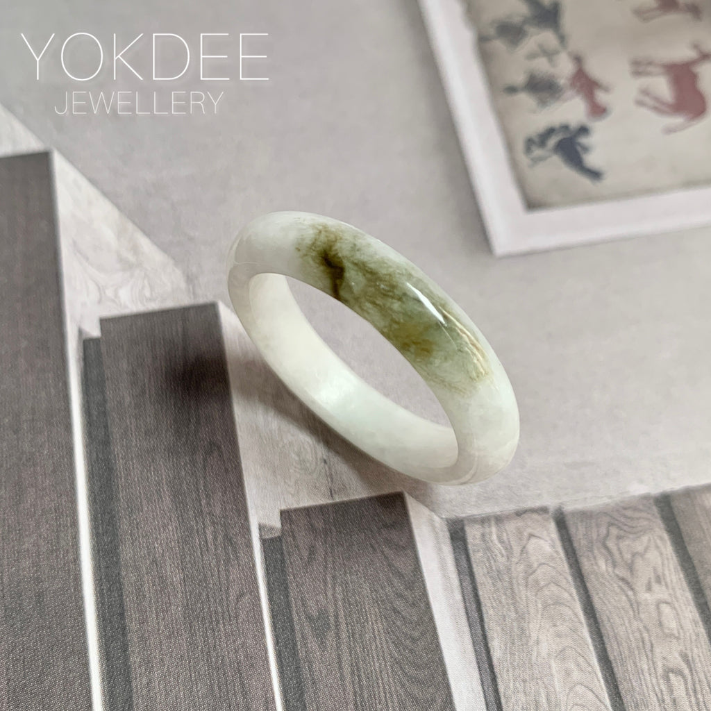 21.6mm A-Grade Natural White Green Jadeite Ring Band No. 161699