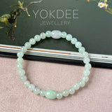 5.7mm A-Grade Natural Light Green Jadeite Double Barrel Beaded Bracelet No.190491
