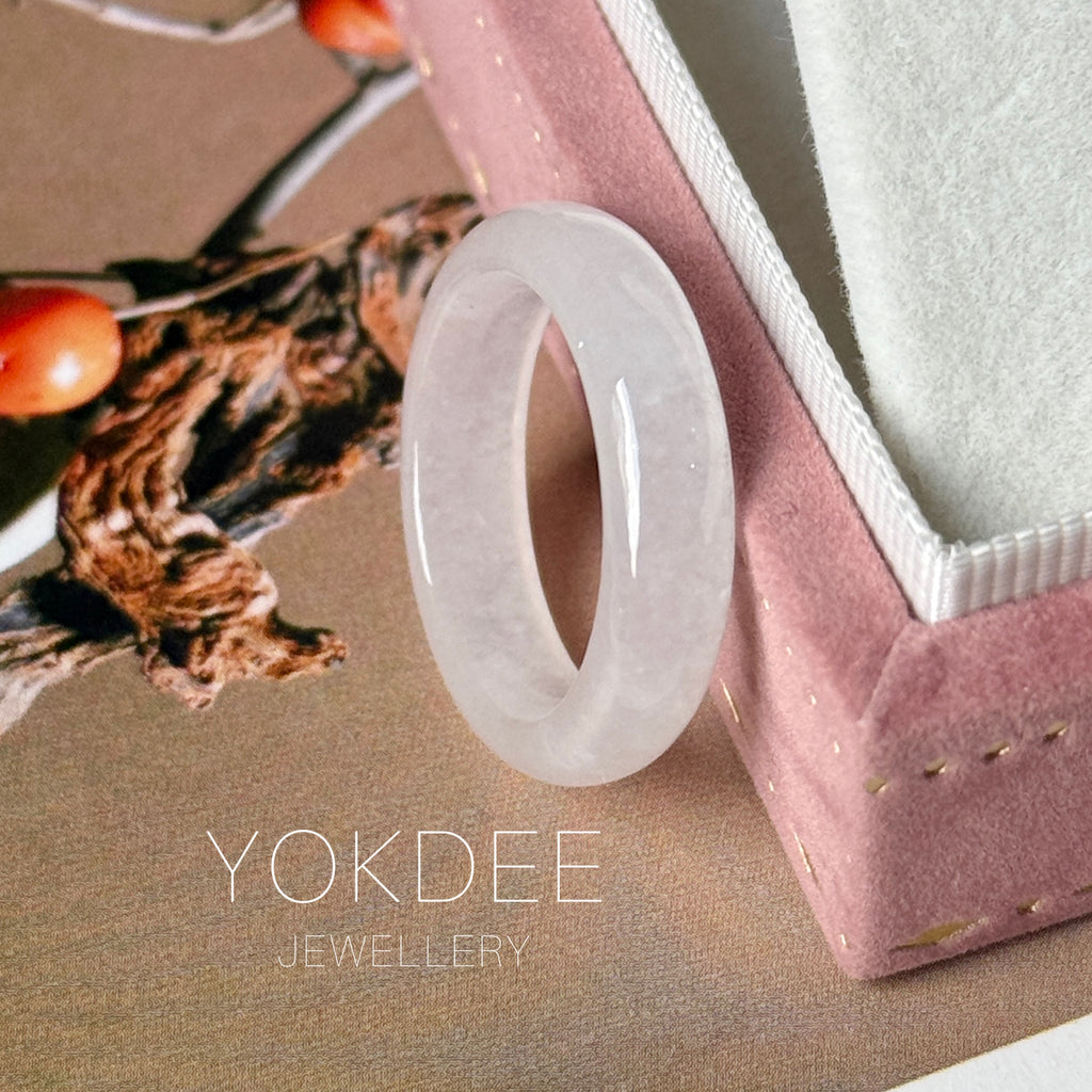17.3mm Icy A-Grade Natural Moonlight Glow White Jadeite Ring Band No. 162648