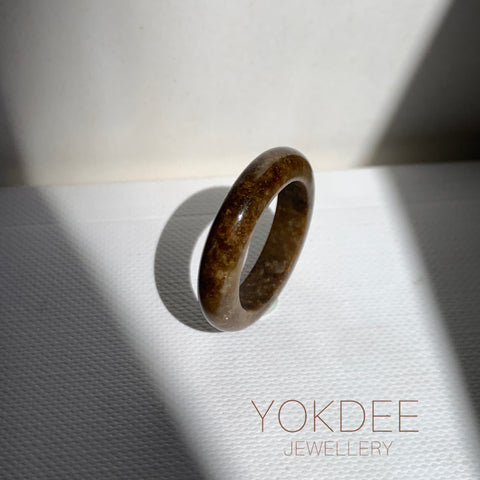 17.5mm A-Grade Brown Jadeite Ring Band No. 161821