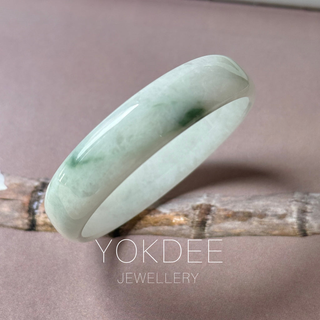 52.4mm A-Grade Natural Floral Jadeite Modern Round Bangle No.152191