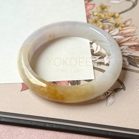 56.9mm A-Grade Natural Tri-Colour Osmanthus Floral Jadeite Modern Round Bangle No.152106