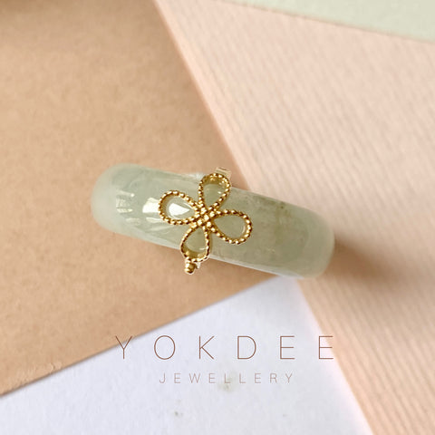 SOLD OUT: 18.1mm A-Grade Natural Light Green Jadeite Ring with M.Petals Embellishment No.162320