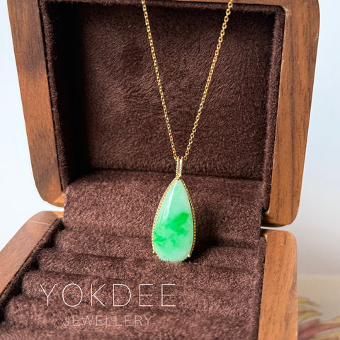A-Grade Natural Moss On Snow Jadeite Pear Shape Pendant No.180670B