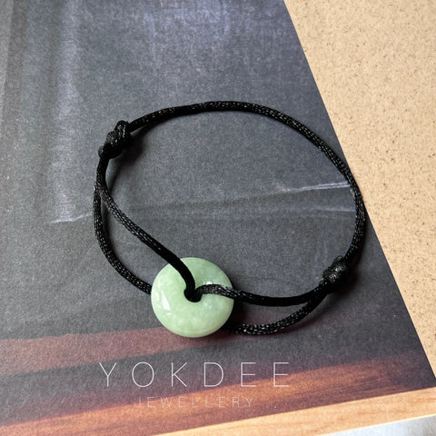 A-Grade Natural Green Jadeite Bagel on Infinity Silk Cord Bracelet No.190404