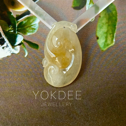 Icy A-Grade Yellow Jadeite Ruyi Pendant No. 172736