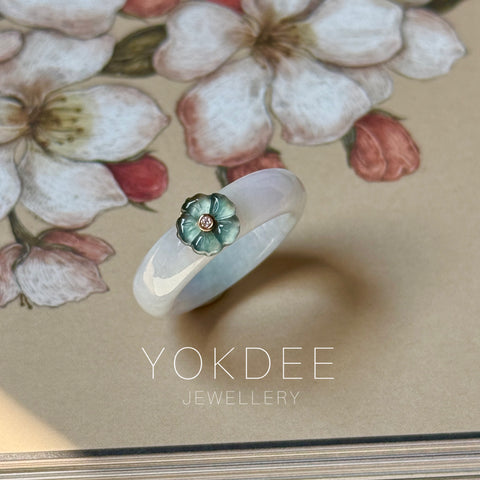 16.9mm A-Grade Natural Jadeite Joseon Dynasty Ring (Cherry Blossom) No.162479
