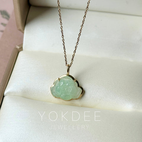 Icy A-Grade Light Green Jadeite Lotus Pendant No. 172684