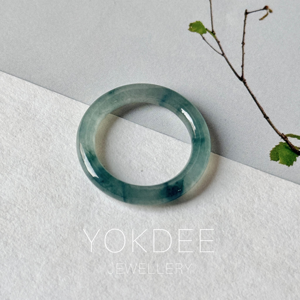 16mm A-Grade Natural Blue Floral Jadeite Slim Cut Ring Band No. 162669