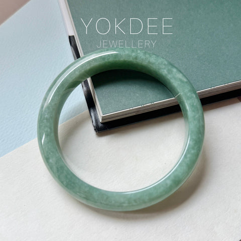 64.7mm A-Grade Bluish Green Jadeite Modern Round Bangle No.152149