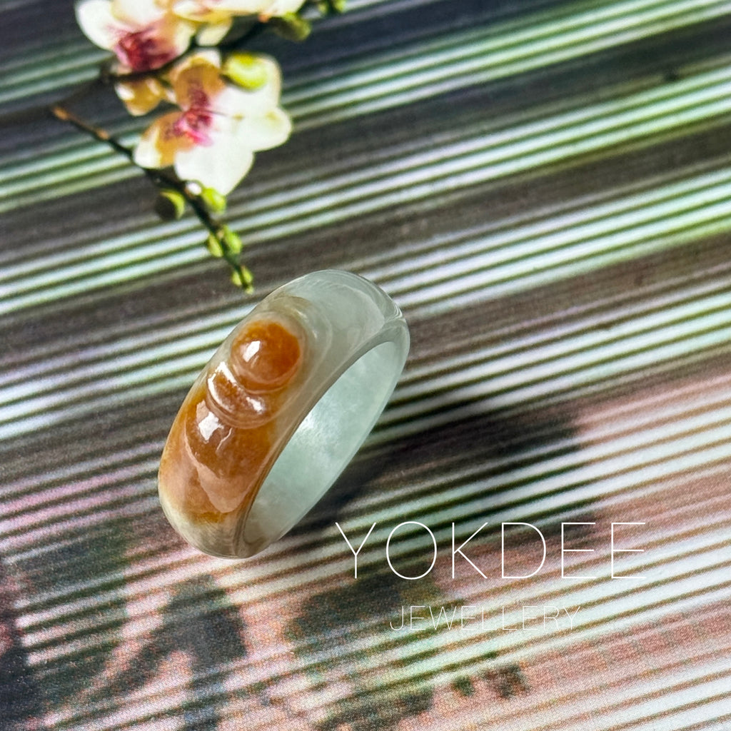 16.1mm A-Grade Blue Brownish Yellow Jadeite Ingot Ring No. 162652
