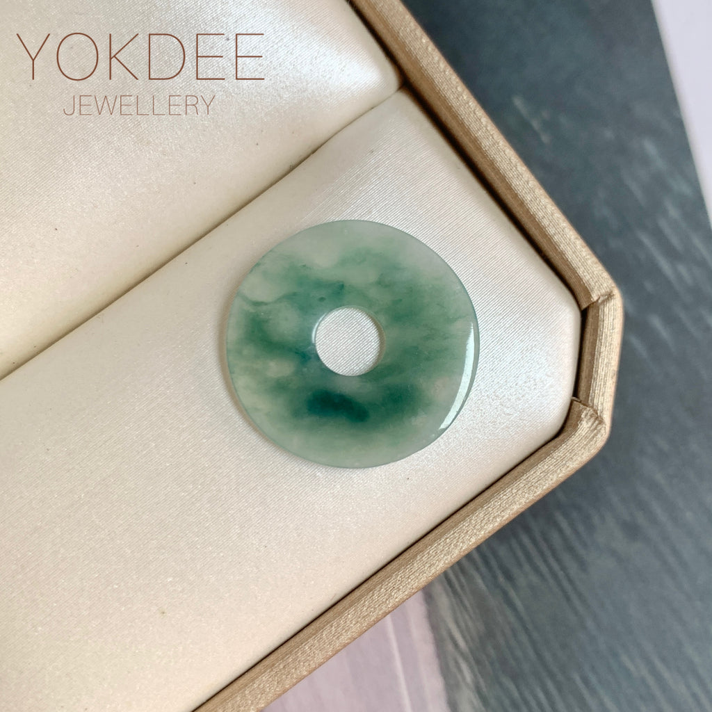 A-Grade Natural Bluish Floral Jadeite Donut No.172800