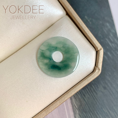 A-Grade Natural Bluish Floral Jadeite Donut No.172800