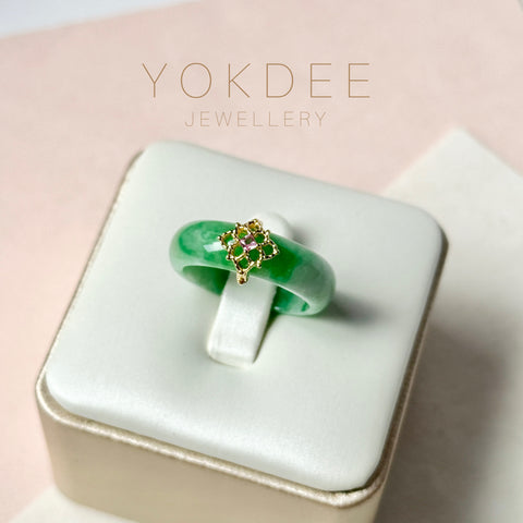 17.8mm A-Grade Natural Imperial Green Jadeite Peranakan Tile Ring No. 162528