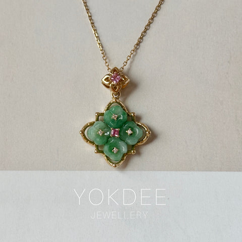 A-Grade Natural Moss On Snow Jadeite Osmanthus Flower Pendant No. 172860