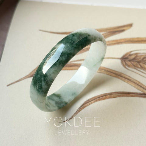 52.6mm A-Grade Natural Bluish Floral Modern Round Bangle No. 152103