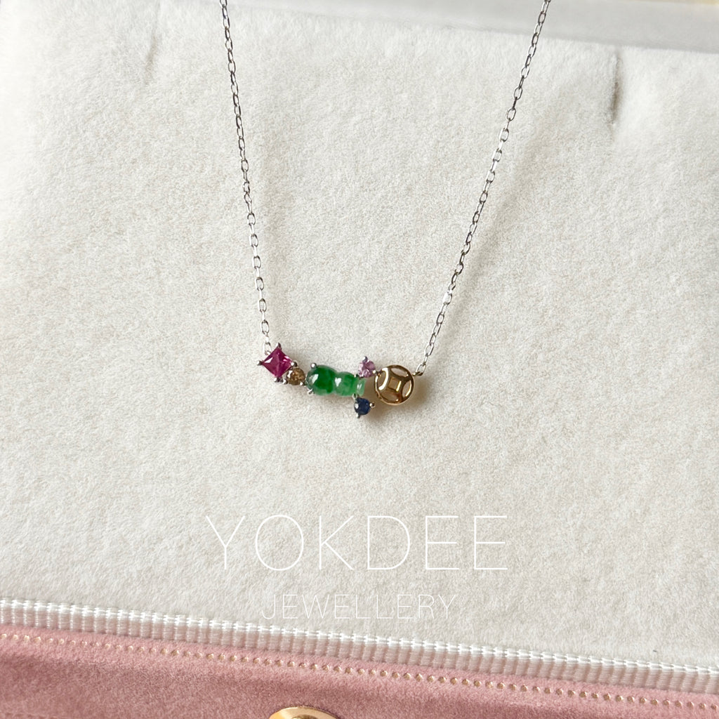 Icy Hulu Jadeite Lucky Charm Necklace No. 173028