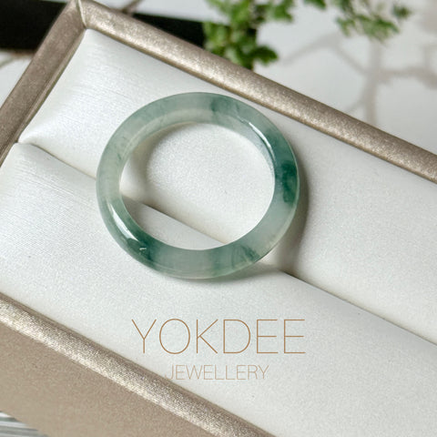 16mm A-Grade Natural Floral Jadeite Slim Cut Ring Band No. 162614