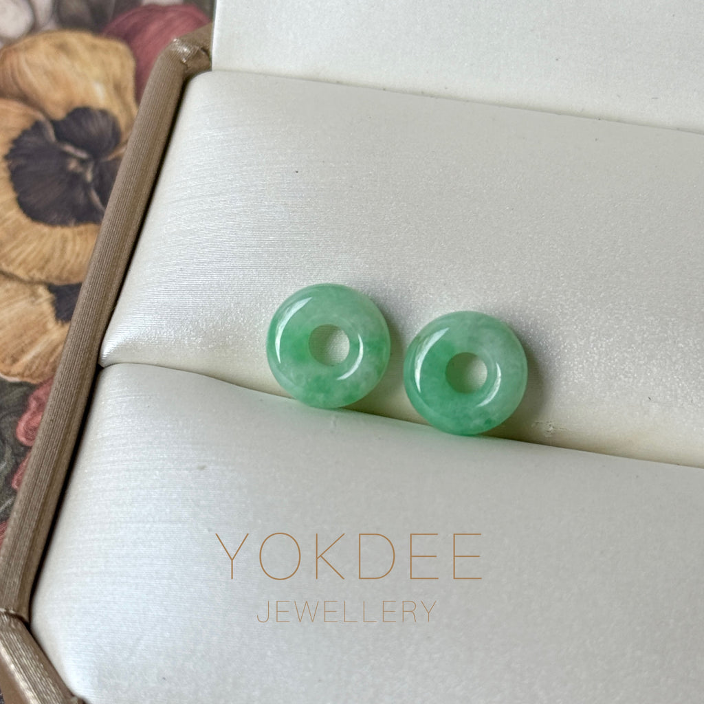 A-Grade Natural Moss on Snow Jadeite Bagel Pair No.180867
