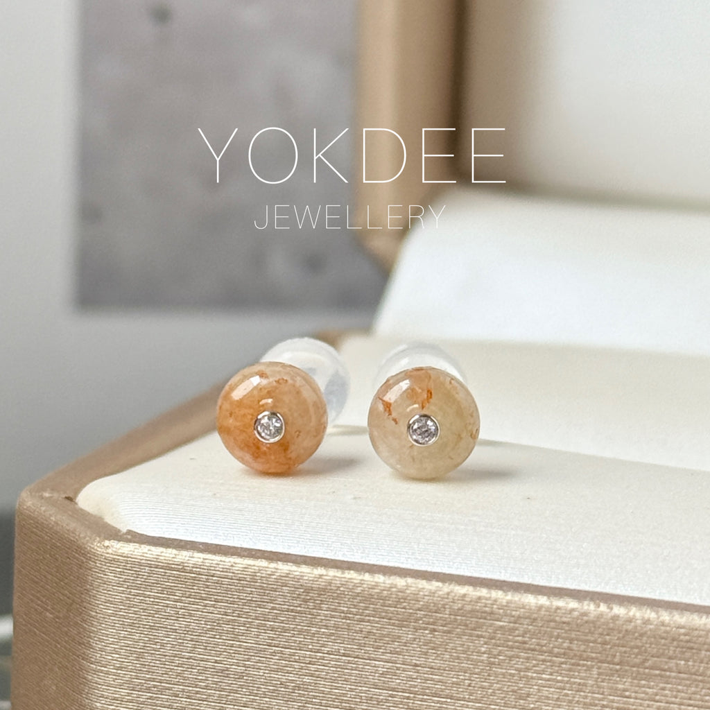 A-Grade Natural Osmanthus Floral Jadeite Donut Stud Earrings No. 180911