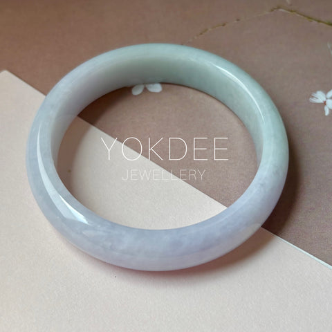 54.5mm A-Grade Natural Lavender Green Jadeite Modern Round Bangle No.152121