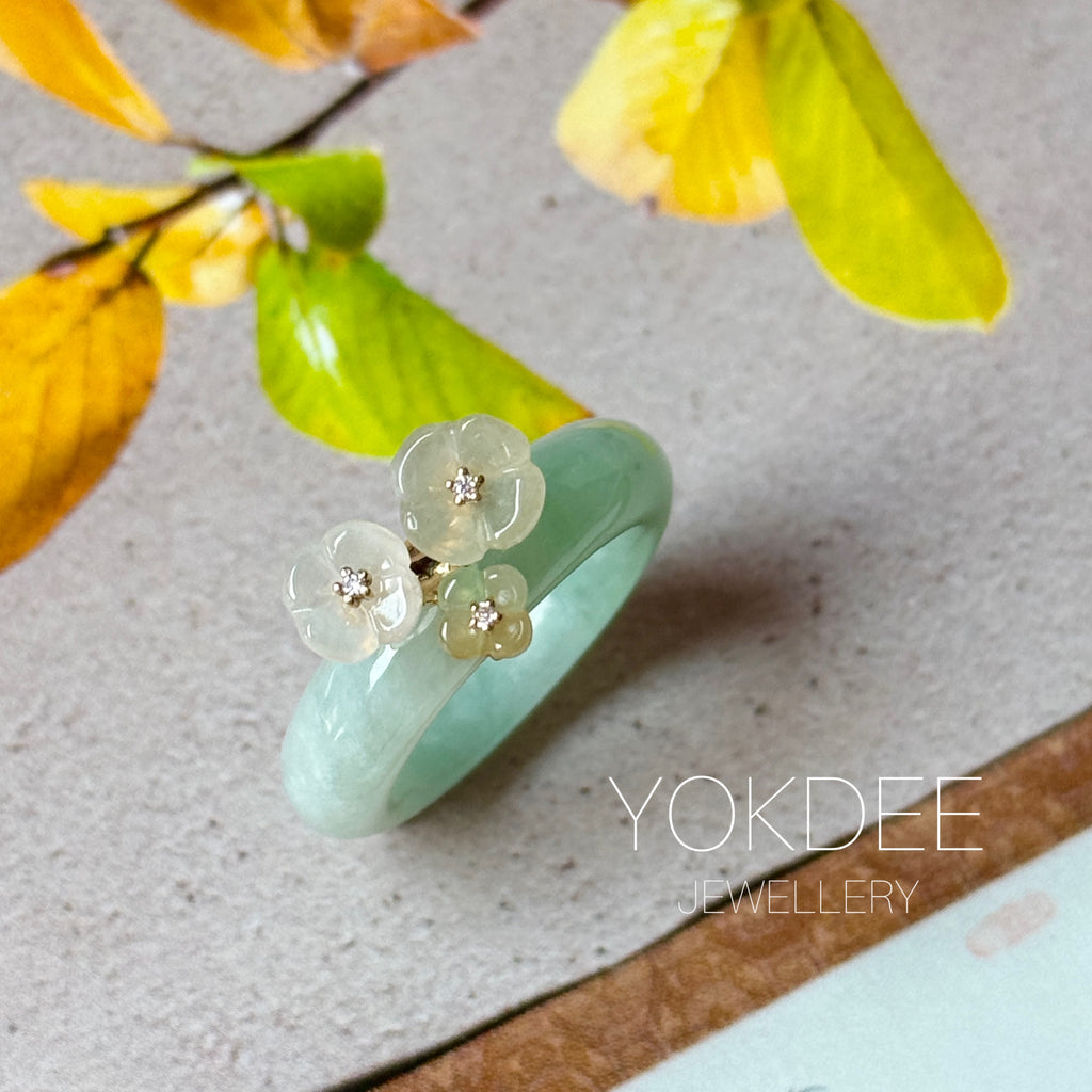 16.8mm A-Grade Natural Moss On Snow Jadeite Joseon Ring Band (Osmanthus Flower) No.162629