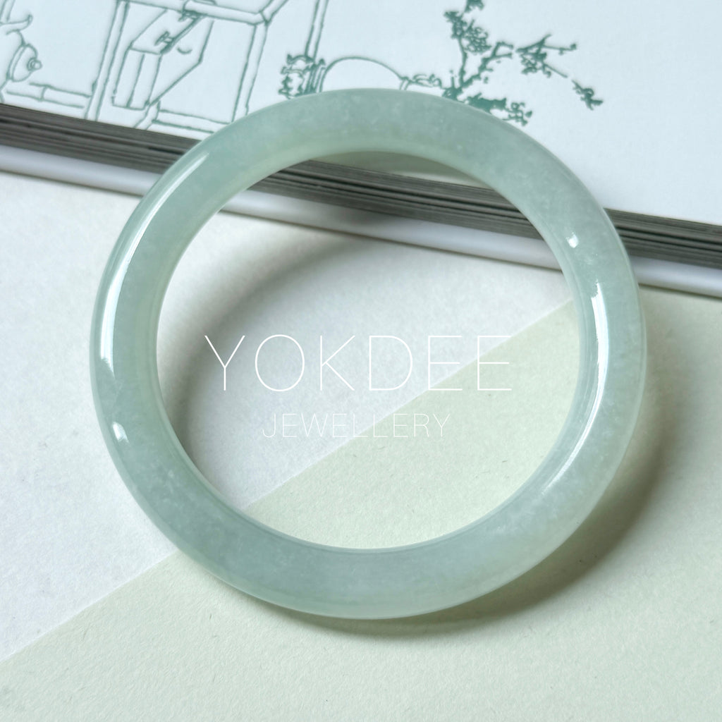 56mm A-Grade Natural Light Green Jadeite Traditional Round Bangle No. 152186