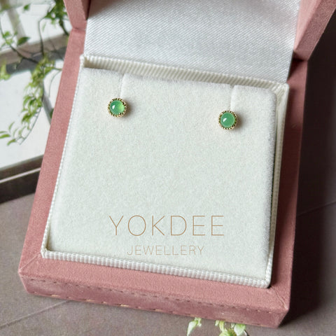 Icy A-Grade Natural Apple Green Jadeite Petite Dolly Earring (Champagne) No.180951
