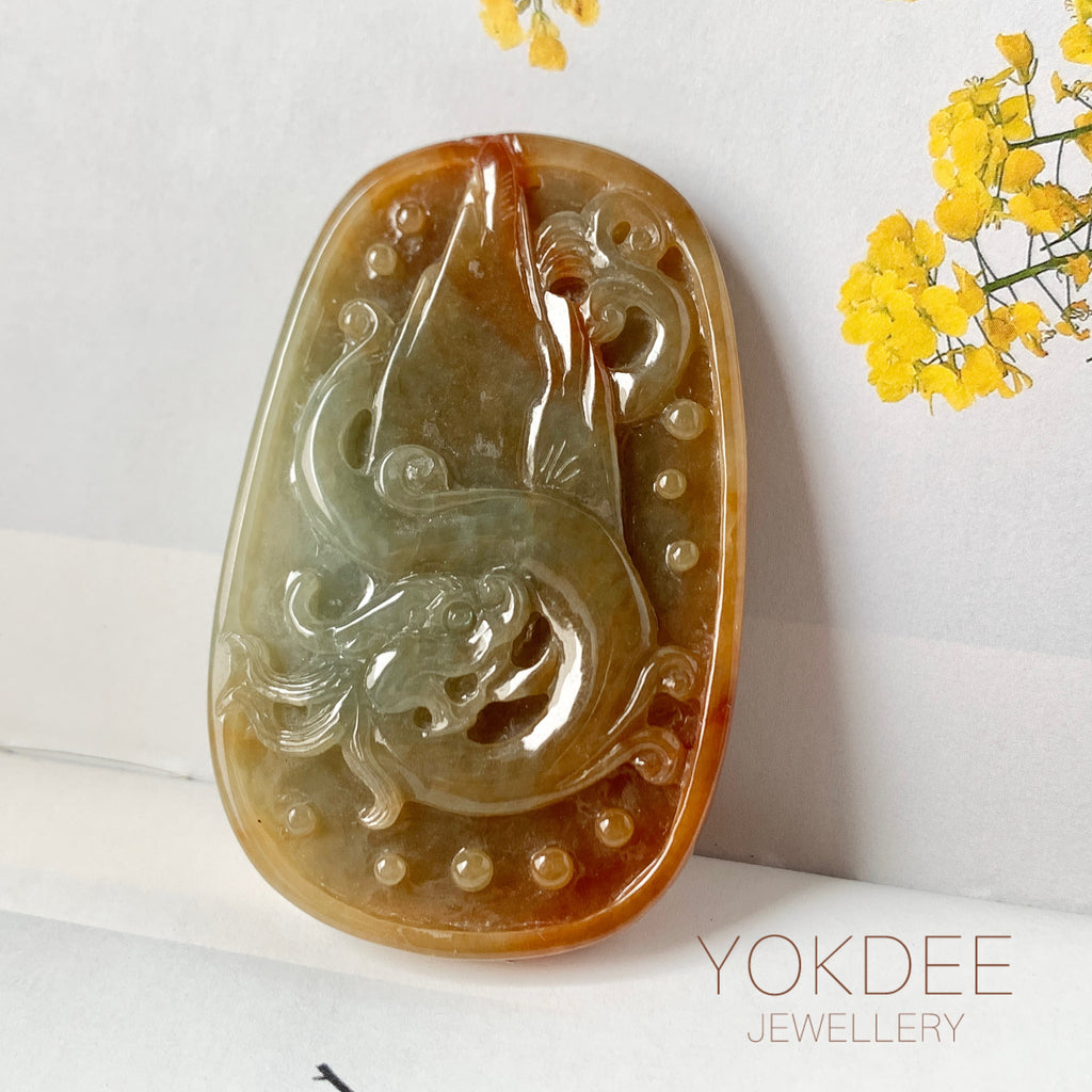 A-Grade Reddish Orange Jadeite Dragon Pendant No. 171049