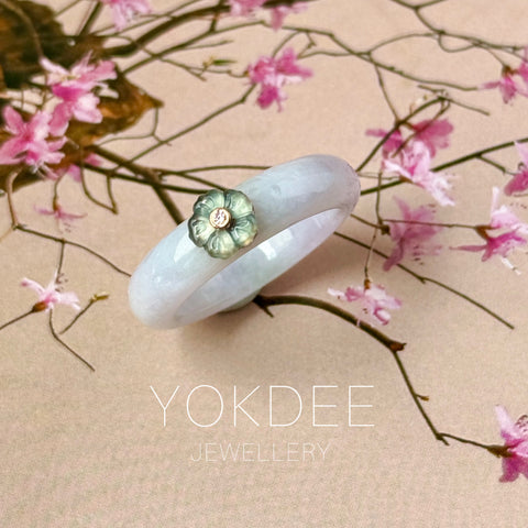 18.1mm A-Grade Natural Jadeite Joseon Dynasty Ring (Cherry Blossom) No.162558