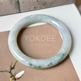 57.3mm A-Grade Natural Lavender Bluish Green Floral Jadeite Bold Traditional Round Bangle No. 151989