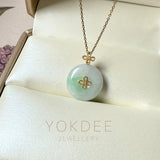 A-Grade Lavender Green Jadeite M.Petals Lilac Flower Donut Pendant No.172618