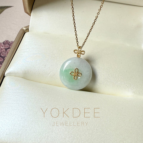 A-Grade Lavender Green Jadeite M.Petals Lilac Flower Donut Pendant No.172618