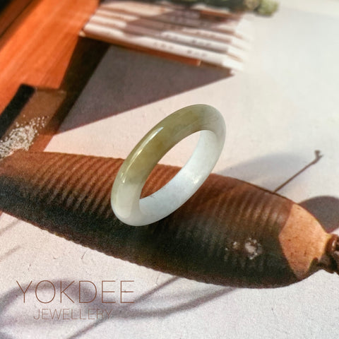 17.6mm A-Grade White Yellowish Green Jadeite Ring Band No. 161819