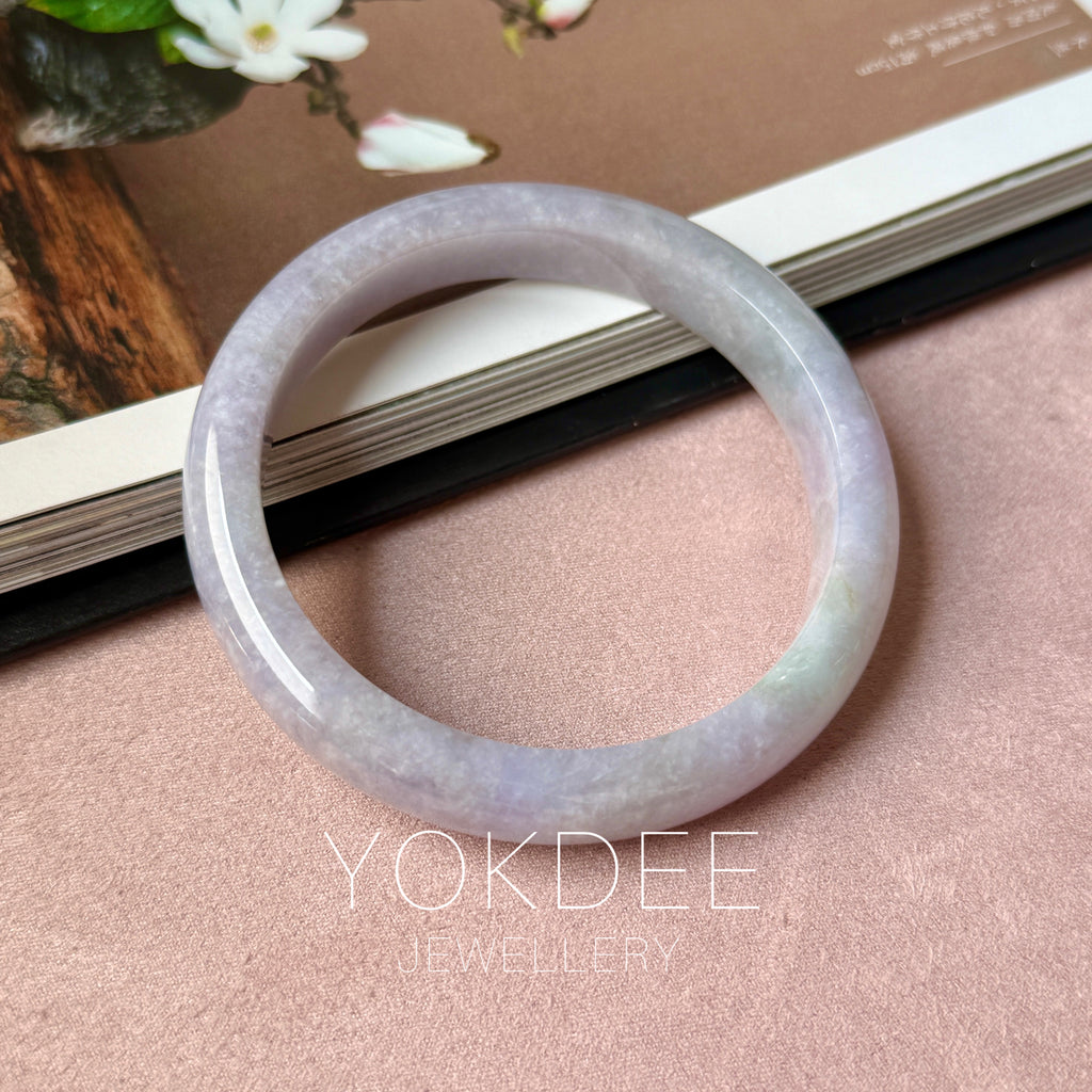 60mm A-Grade Lavender Green Jadeite Modern Round Bangle No.152130