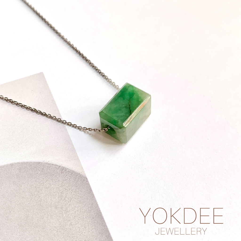 A-Grade Natural Green Jadeite Rectangle Barrel No. 172793