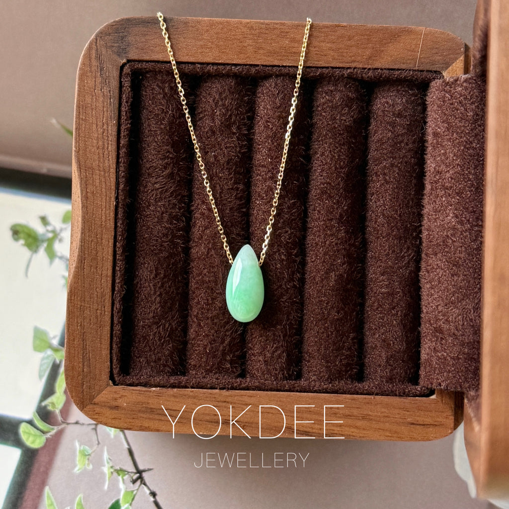 A-Grade Natural Moss On Snow Jadeite Waterdrop Bean Pendant No.172909