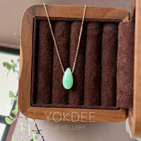 A-Grade Natural Moss On Snow Jadeite Waterdrop Bean Pendant No.172909