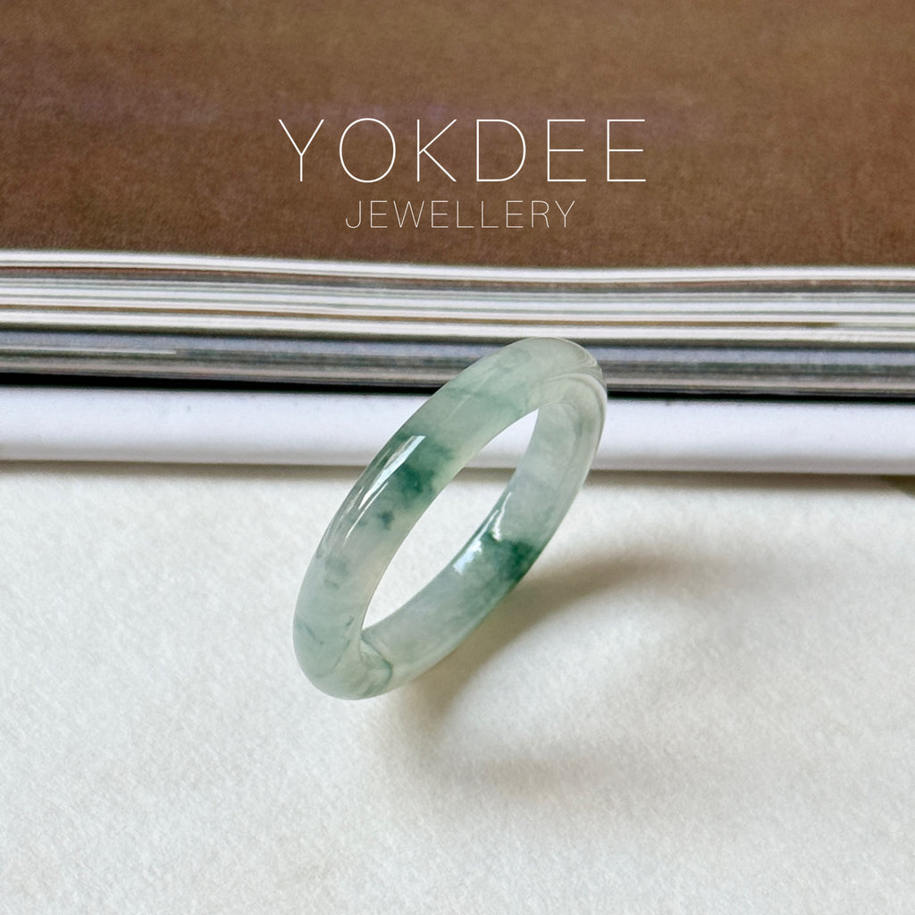 16.5mm A-Grade Natural Floral Jadeite Slim Cut Ring Band No. 162618