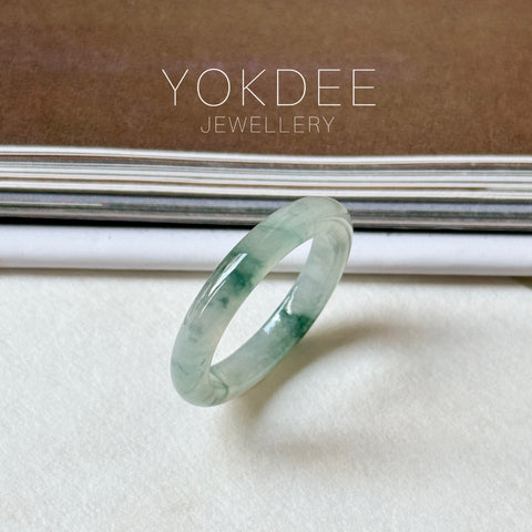 16.5mm A-Grade Natural Floral Jadeite Slim Cut Ring Band No. 162618