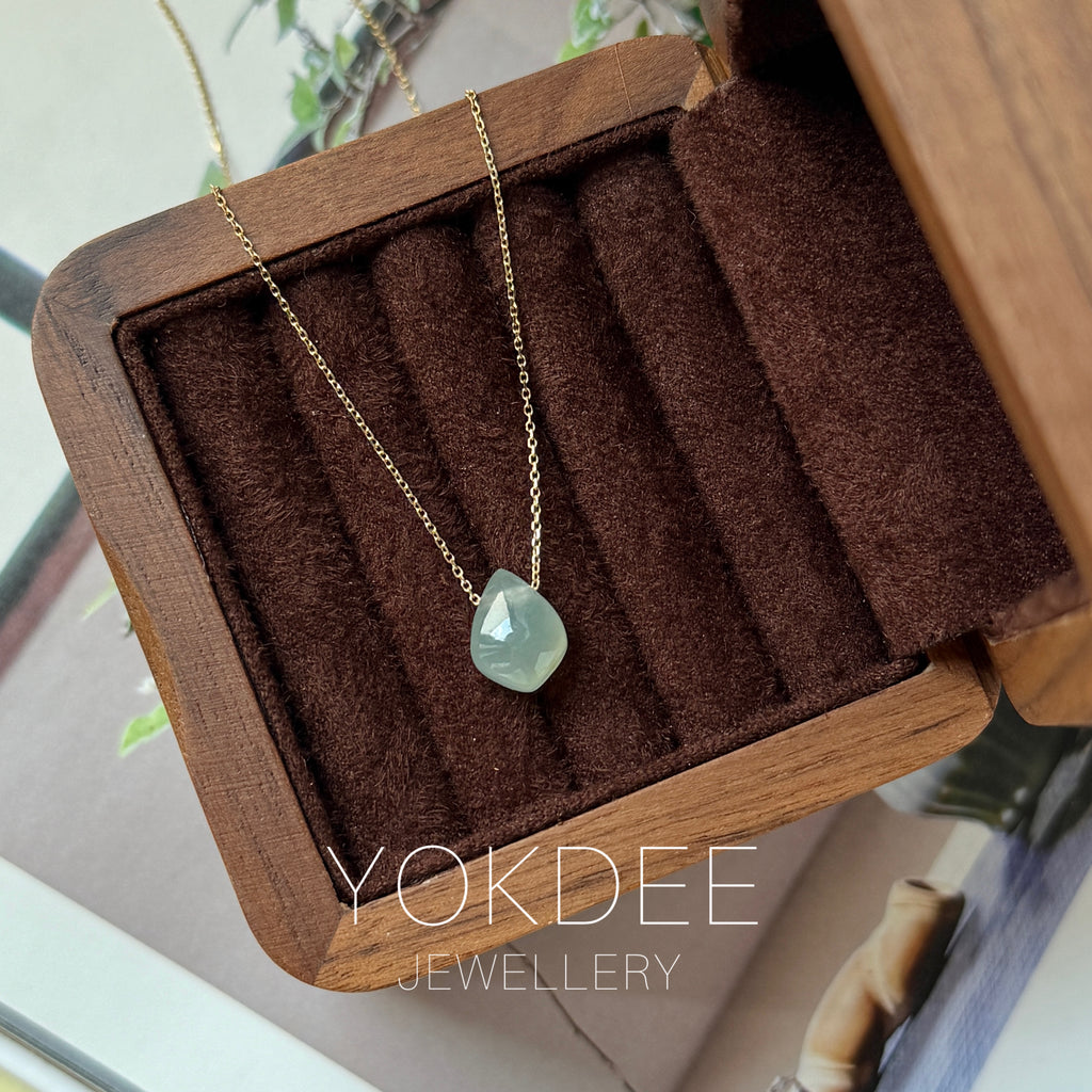 SOLD OUT: Icy A-Grade Natural Light Blue Jadeite Diamond Bean Pendant No.172908