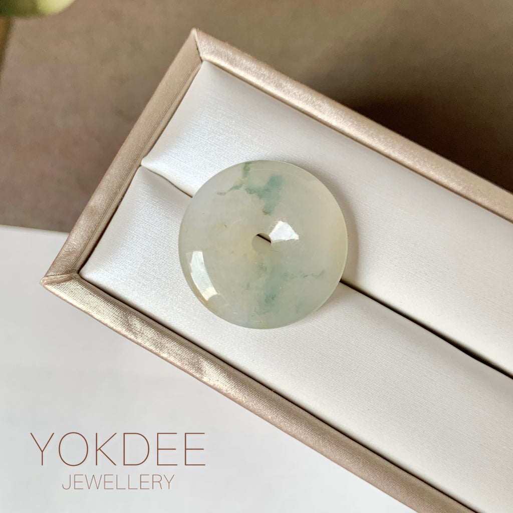 A-Grade Natural Bluish Floral Jadeite Donut No.171315