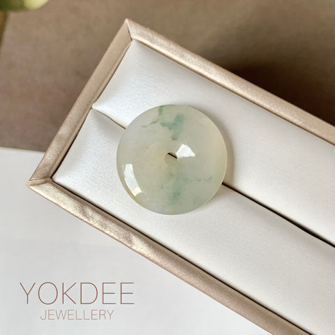 A-Grade Natural Bluish Floral Jadeite Donut No.171315