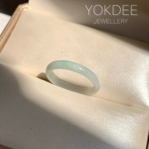 17mm A-Grade White Green Jadeite Slim Cut Ring Band No. 162599
