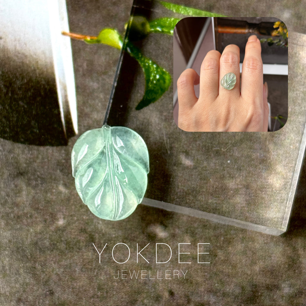 Icy A-Grade Natural Moss On Snow Jadeite Leaf Pendant No.172747